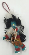 Vintage Authentic Hanging Kachina Hoop Dancer W/ Real Leather Fur Feather Signed picture