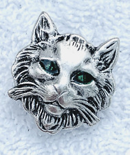 Vintage Silver METAL Green Eyes KITTY CAT KITTEN Sewing Button Pewter? S47 picture