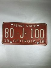 Vintage 1966 Georgia Peach State License Plate Tag Red 80 J 100 Number picture