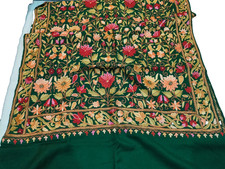 Ethnic Kashmiri Embroidered Wool Shawl Green Wrap Evening Stole Cape 28