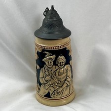 Vintage German Beer Stein Ceramic Relief Pewter Lid Made in Germany picture