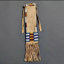 Native Indian Beaded Suede Leather tobacco Beaded pouch, hide tobacco pipe bag picture