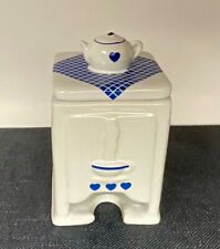 Vintage Tea Bag Dispenser Blue & White Ceramic Canister Mini teapot on top 5