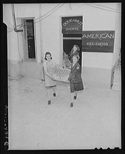 Constantine vicinity, Algeria. A Red Cross girls carrying fresh doughnuts from picture