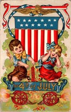 1908 4th of July Children Firecracker Eagle Postcard Noxen PA Cancel picture