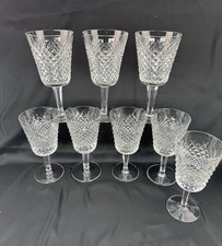 Waterford Alana Crystal Water Wine Goblets Set of 8 Diamond Cut Ireland MINT picture