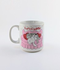 Vintage Russ Berrie “Let’s Cuddle” Cat Coffee Mug Pink Couch Made in Korea picture