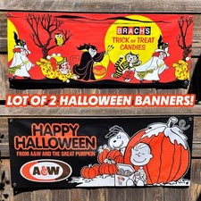 Brach's A&W Halloween Banners Lot of 2 Snoopy Great Pumpkin Vintage Style picture