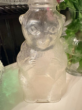Vintage 1930s Clear Glass Bear Bottle Jar Worlds Best Beverages Salem Mass  picture