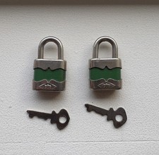 2x VINTAGE West German PADLOCKS & KEY 35mm Green Made in West Germany picture