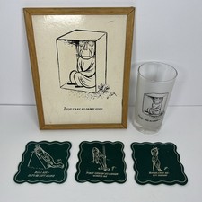 VTG WILLIAM Steig LOT Cartoon “PEOPLE Are NO Damn GOOD” MCM Glass Print Coasters picture