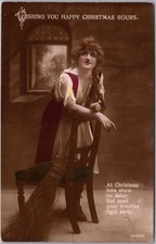 c1910s England Photo RPPC Greetings Postcard Pretty Lady 
