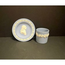 Wedgwood Light Blue Jasperware Cup and Saucer Set Made in England Vintage picture