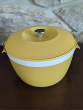 Vintage Mid-Century Ice Bucket Gold White Therm-o-Ware Royal Satin Barware picture