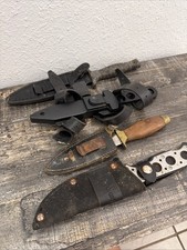 Knife Lot (3 pcs) - Tactical, Vintage Wooden & Military w/ Sheaths picture