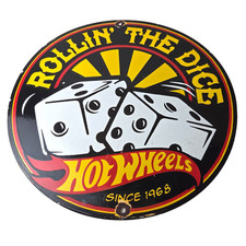 Vintage Hot Wheels Sign - Dice Die Cast Cars Porcelain Gas Station Pump Sign picture