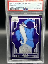 2023 TOPPS CHROME DISNEY 100 - MERLIN  - PURPLE REFRACTOR 208/299 PSA 9 picture