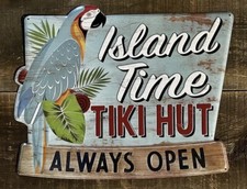 ISLAND TIME Tiki Hut “Always Open” Cabana Tin Metal Beach Bar Sign picture