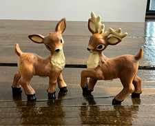 Vintage Relco Japan Ceramic Buck & Doe Salt Pepper Shakers MCM Reindeer Rare picture