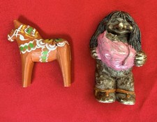 Vtg Scandinavian Fridge  Magnet Lot 2 Sweden Dala Horse Norway Troll Mother Baby picture