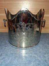 Vntg The Palm Reseraunt Solid Brass Champagne Ice Bucket Coat Of Arms Crest 9