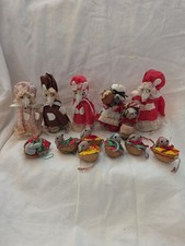 Vintage Handmade Christmas Mice Ornaments Lot Dressed Felt Mice Walnut Shell Bed picture
