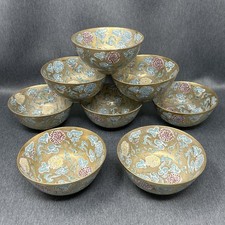 Vintage 8pc YT Japanese Porcelain Bowls Hand Painted Hong Kong Gold Floral Set picture
