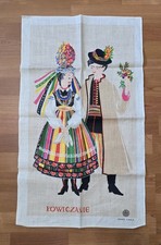 Vintage Polish Lowicz Couple Linen Tea Towel Wall Hanging Decor Texlimpex NOS picture