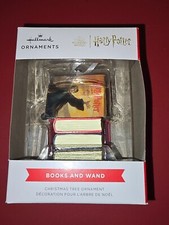 Hallmark Harry Potter Ornament Stack of Hard Cover Books JK Novels & Wand NEW picture