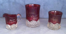 Nice Group 3 Antique Ruby Flash Souvenir & Commemorative Cups & Creamer picture