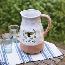 Farmhouse Style Ceramic Bee Happy Milk Pitcher-Flowers Vase-11''H picture
