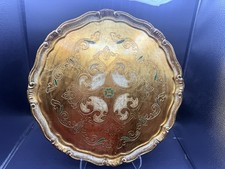 Vtg Italian Florentine Gold Gilded Wood Tray Round 17