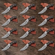Handmade Damascus Hunting Knife Ram Horn Handle Full Tang Leather Sheath 12 Pc picture