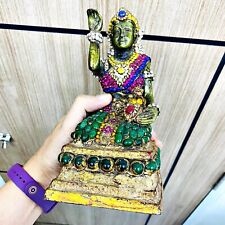 Ancient NangKwag Beckon Queen Wealth Jade Leklai Bronze Statue Thai Amulet 17371 picture