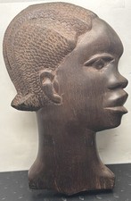 Vintage African Hand Carved Wood Wall Hang Plaque Head Profile Bust MCM Art: 2B2 picture