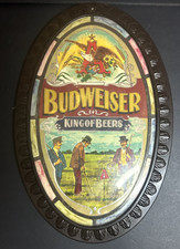 Vintage Budweiser Beer King of Beers Oval Sign Picture Golfers Golfing Man Cave picture