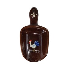 Vintage Ceramic Spoon Rest Rooster Chicken Design Brown Glaze Farm Kitchen picture