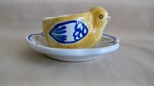 VINTAGE HB QUIMPER FRANCE CHICK EGG CUP ON SAUCER-FREE SHIP. picture