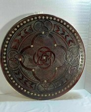 Medieval Engraved Wooden Viking Celtic Scottish Targe Round Shield Larp Gift picture