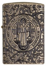 Zippo 29719 St Benedict Design Antique Brass Armor picture
