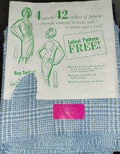 Vtg FABRIC Mary Dunbar Patt O Rama Weave Ivory Blue Plaid 4 yard Rayon Acetate picture