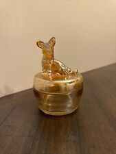 1940's Jeanette Iridescent Carnival Glass DOG POWDER BOX/Trinket/Candy Dish picture