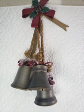 VTG Zaer Ltd. Old World Galvanized Metal Christmas Jingle Bells Bows Rope USA picture
