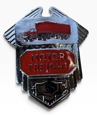 Vintage Mid Century Motor Freight Metal Enamel Trucker Hat Badge picture