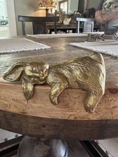 Vintage Brass Sleeping Bunny Rabbit Shelf Book Sitter Figurine Home Decor picture