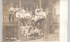 FRIENDLY PORCH PARTY fox lake il c1910 postcard illinois real photo rppc house picture