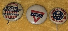 Antique WWI Patriotic Pinback Button Lot Jewel Defense Stamps YMCA Near East picture