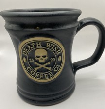 Death Wish Coffee Mug 2020 Matte Black Embossed Skull Crossbones Deneen Pottery picture