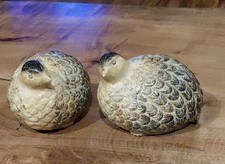 VTG Ceramic Quail Partridge Figurines Pair Small Brown Speckled Game Birds picture