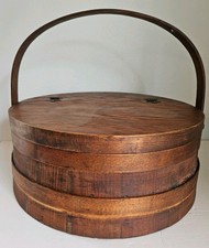 Antique Primitive Shaker Wood Round Sewing Box With Handle 15